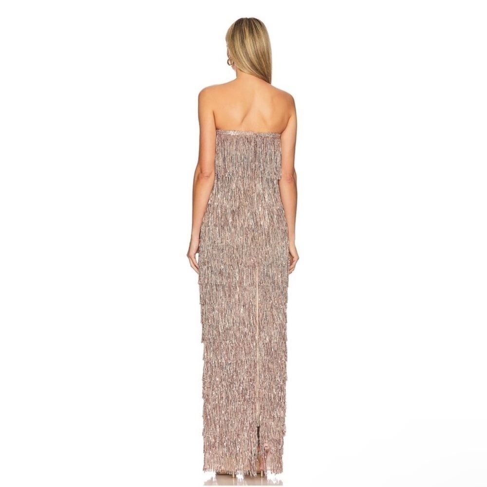 Bronx & Banco | Isle Sequin Fringe Gown In Rose Gold Gown Size L -8 NEW - Picture 10 of 15